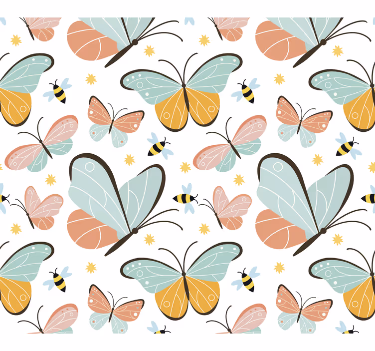 Papel pintado mariposas patrón de abejas - TenVinilo
