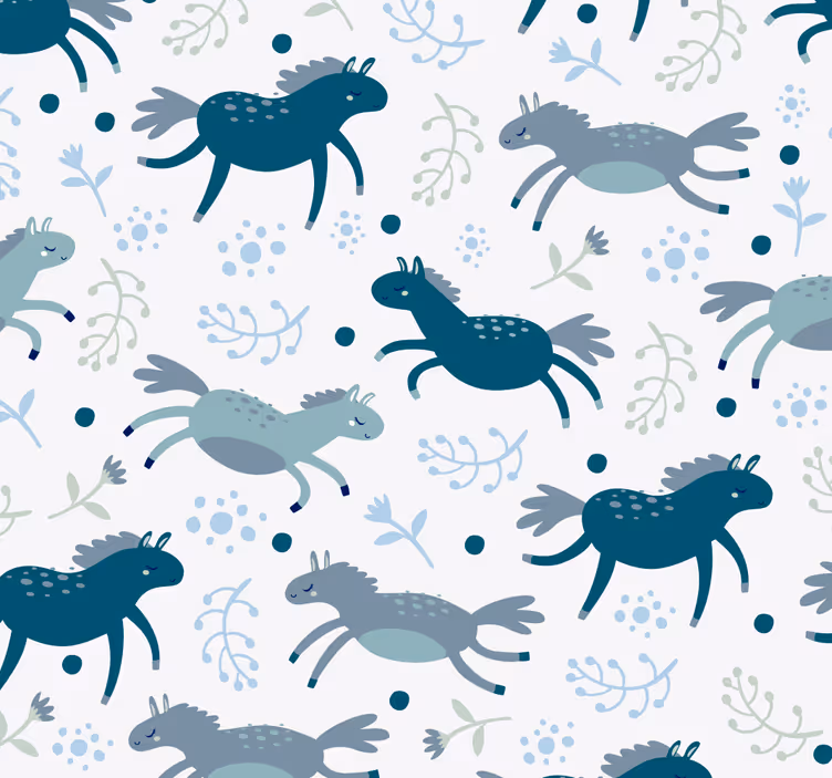 Papel pintado infantil caballos azules - TenVinilo
