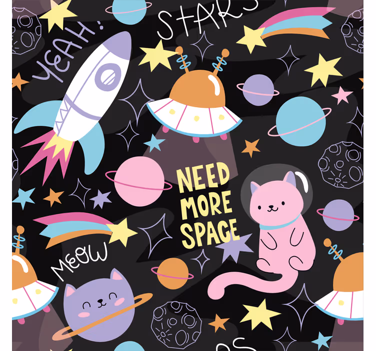 Papel pintado infantil gatos en el espacio - TenVinilo