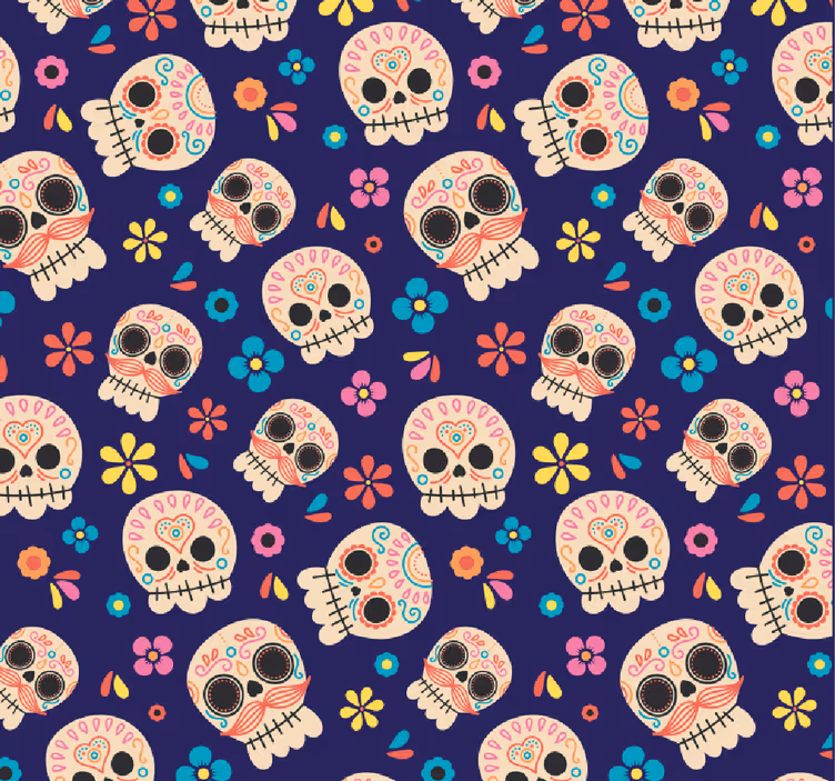 Papel pintado Halloween patrón de calavera colorido - TenVinilo