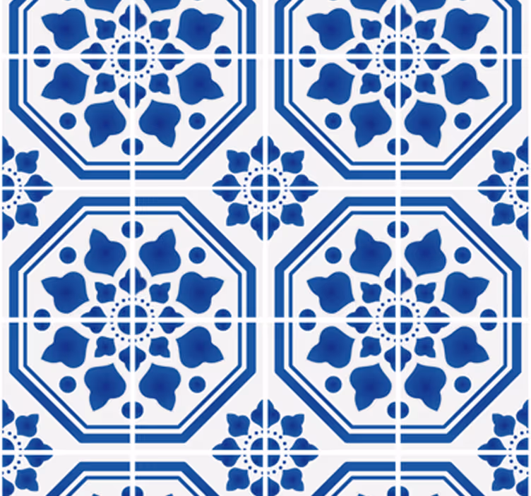 Papel pintado azulejos hidráulicos azules - TenVinilo