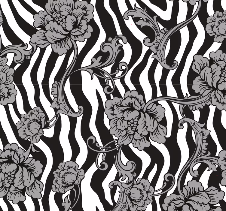 Papel pintado cebra fusión floral rayas cebra - TenVinilo