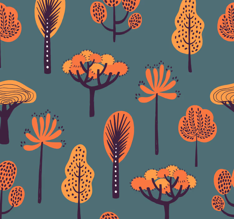 Papel pintado infantil árboles naranjas - TenVinilo