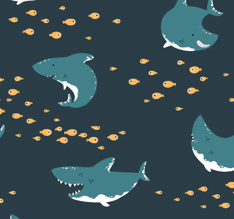 Papel pintado infantil tiburones felices y amigables - TenVinilo
