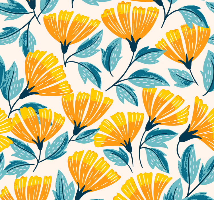 Papel pintado salón de flores tonos naranjas - TenVinilo