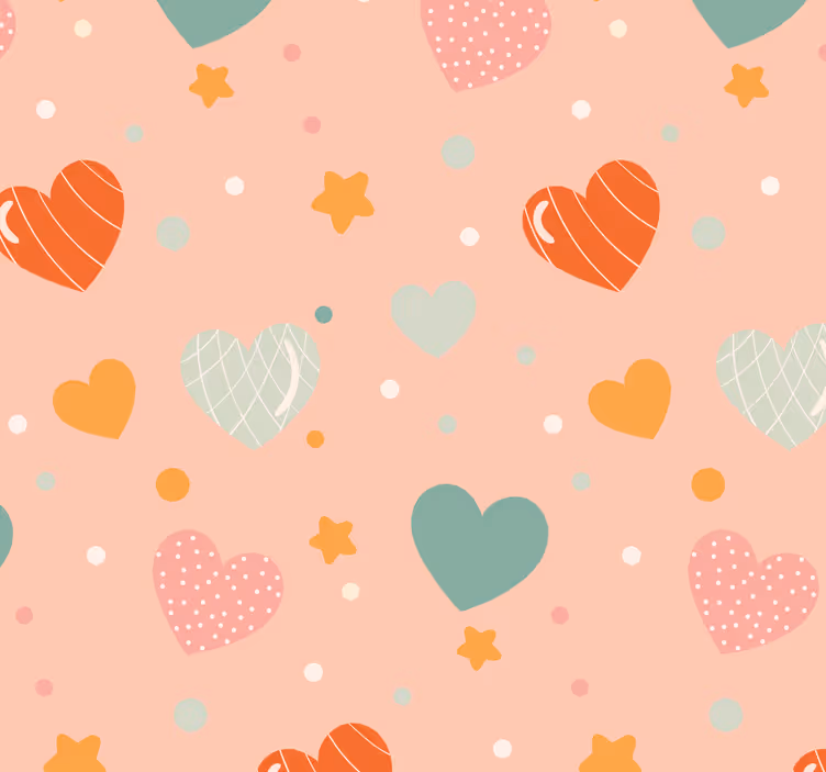Papel pintado bebé patrón de corazones y estrellas - TenVinilo