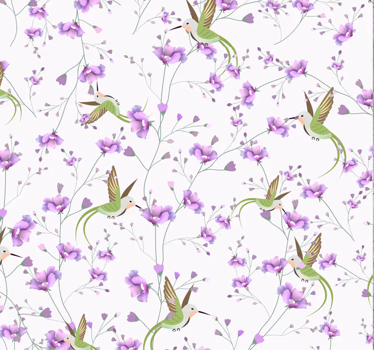 Papel pintado dormitorio flores lilas y aves - TenVinilo