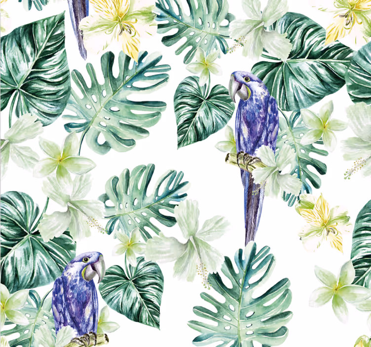 Papel pintado loros flora tropical - TenVinilo