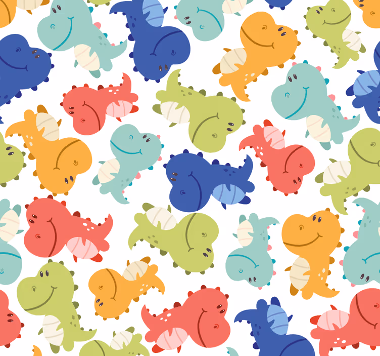 Papel pintado dinosaurios patrón de dinosaurio alegre - TenVinilo