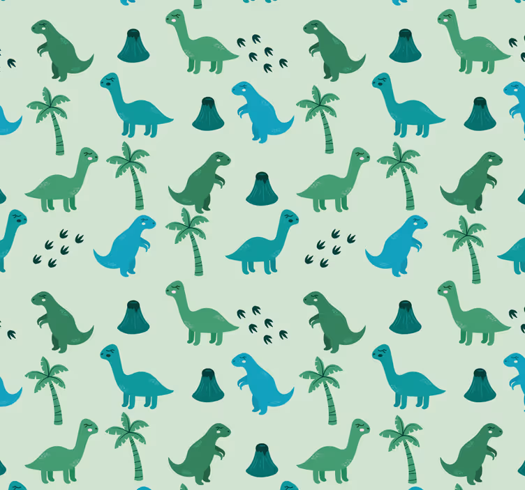 Papel pintado dinosaurios motivo verde y azul - TenVinilo