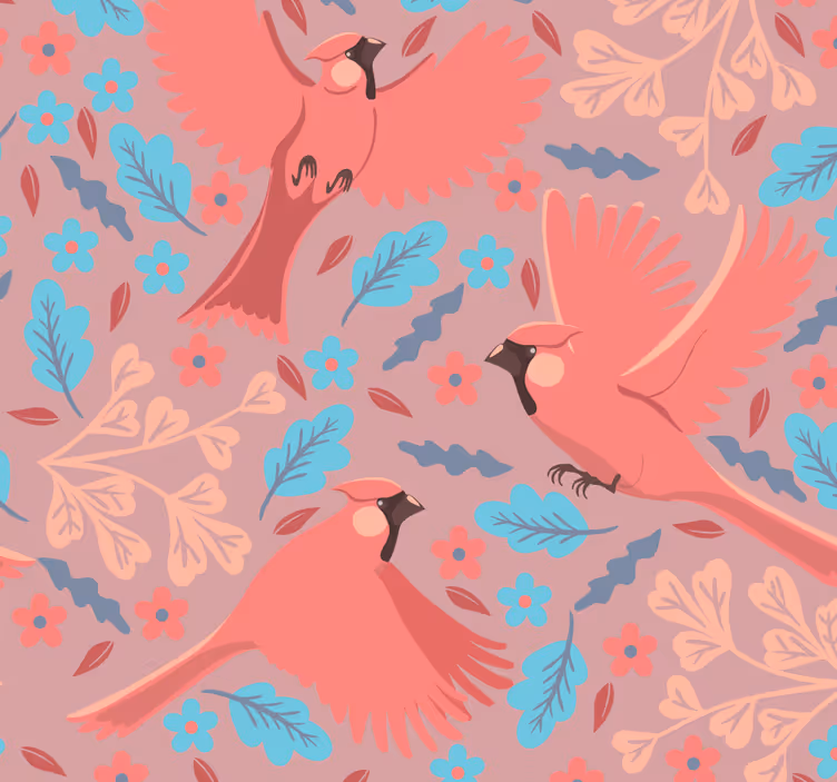 papel pintado troncos color rubor con pájaros - TenVinilo
