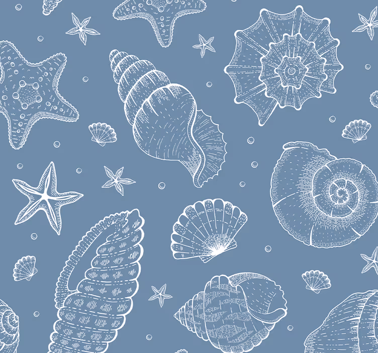 Papel pintado peces motivos de conchas de mar - TenVinilo
