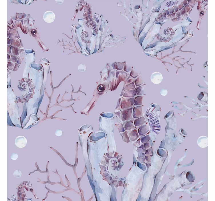 Papel pintado animal ilustración de caballito de mar - TenVinilo