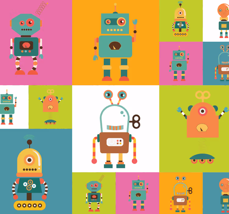 Papel pintado para bebe con robots coloridos - TenVinilo