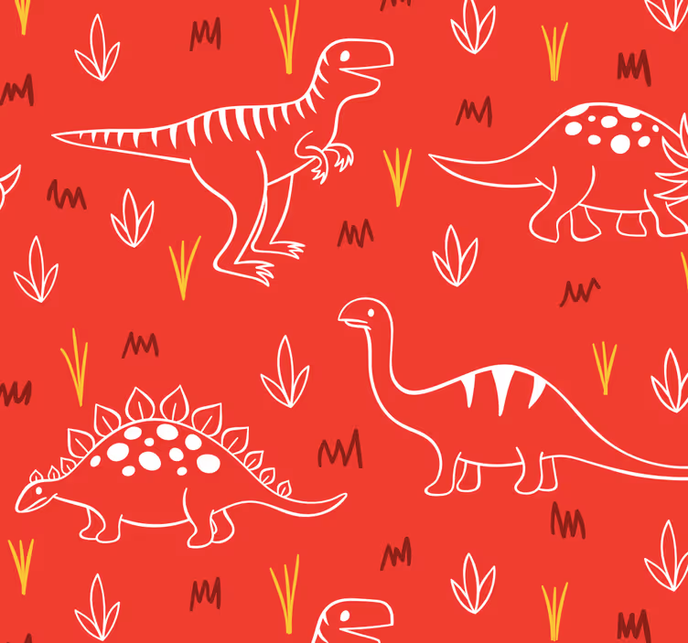 Papel pintado animal Dinosaurios dibujados en rojo - TenVinilo