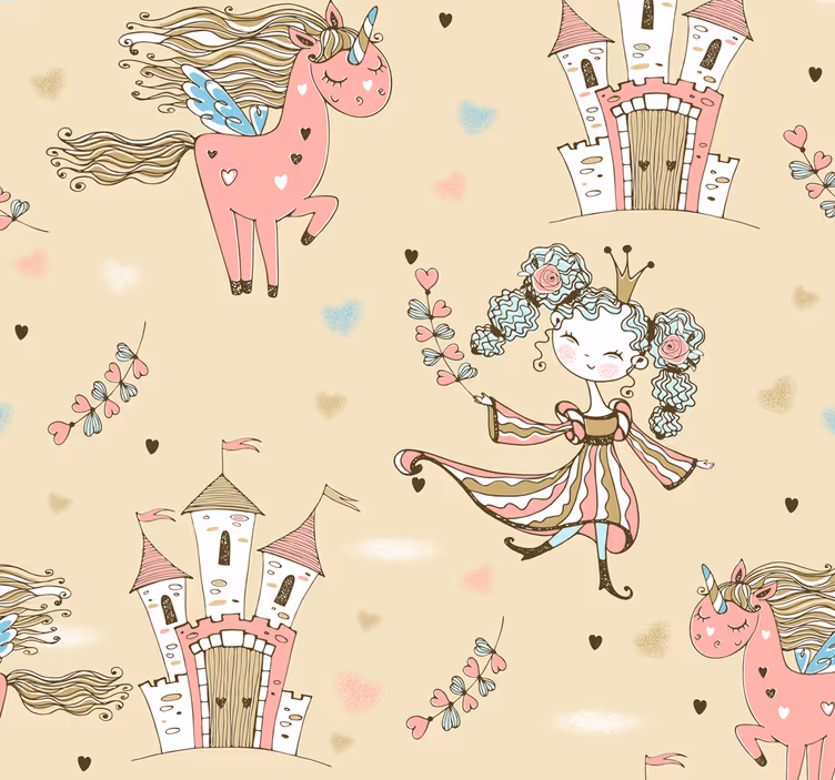 Papel pintado infantil unicornios de cuento de hadas - TenVinilo