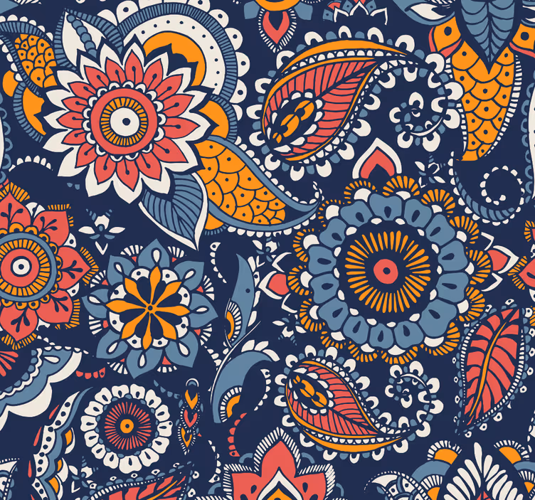 Papel pintado vintage flores y hojas étnicas - TenVinilo