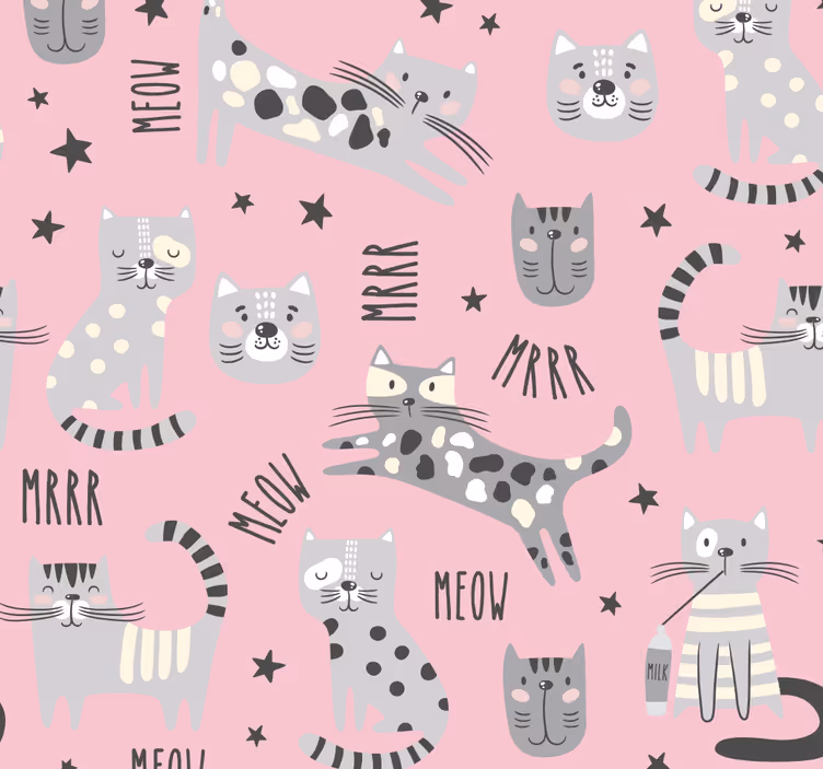 Papel pintado infantil nórdico gatos grises - TenVinilo