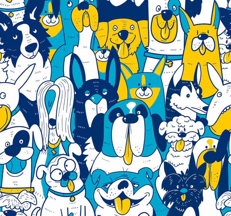 Papel pintado animales patrón azules y amarillos - TenVinilo