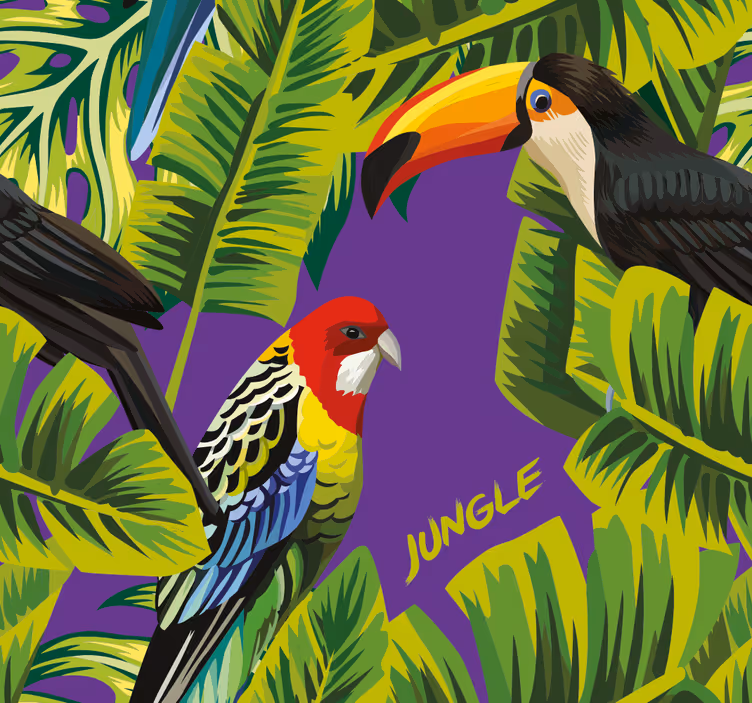 Papel pintado loros paraíso de aves tropicales - TenVinilo