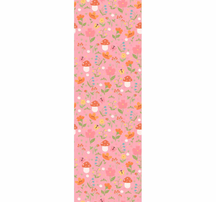 Papel pintado infantil patrón floral de hongos - TenVinilo