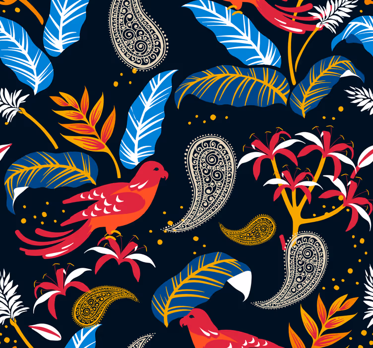 Papel pintado salón motivo de pájaros ornamentales - TenVinilo