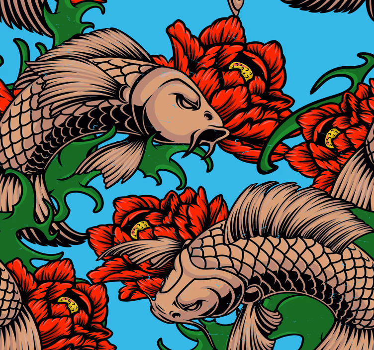 Papel pintado peces fusión floral felina - TenVinilo