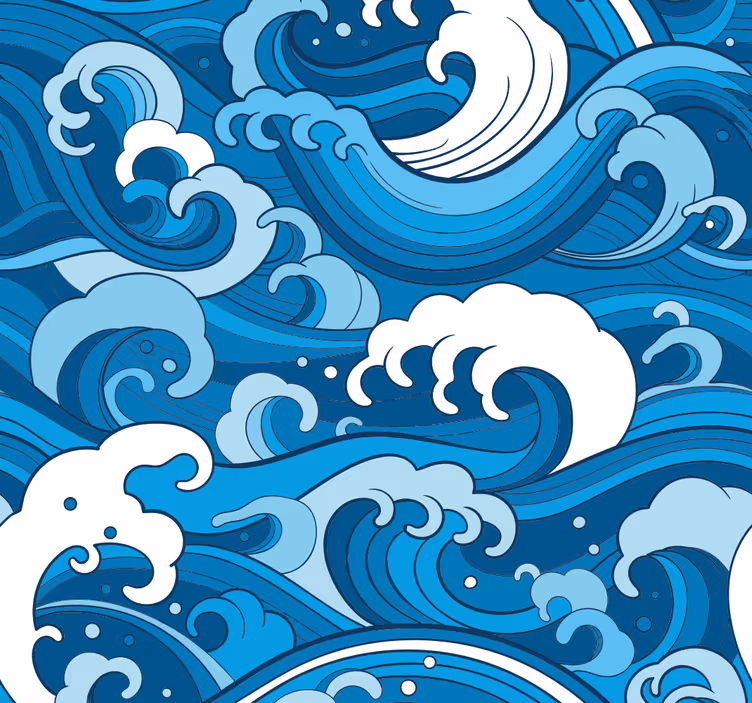 Papel pintado azul patrón de olas del océano - TenVinilo
