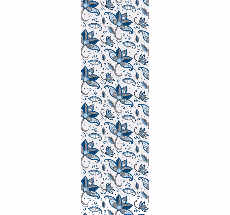 Papel pintado hojas garabatos de flores azules - TenVinilo
