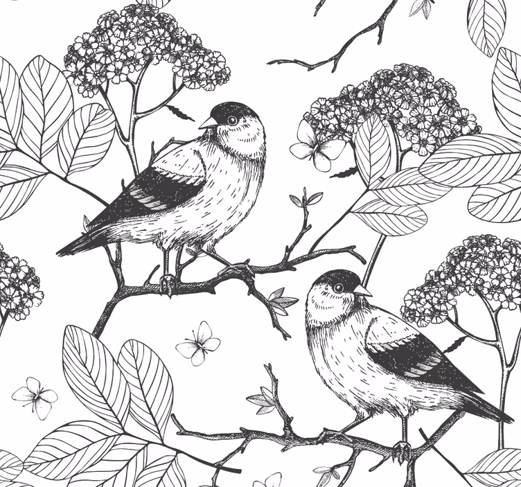 Papel pintado dormitorio pájaros motivo botánico - TenVinilo