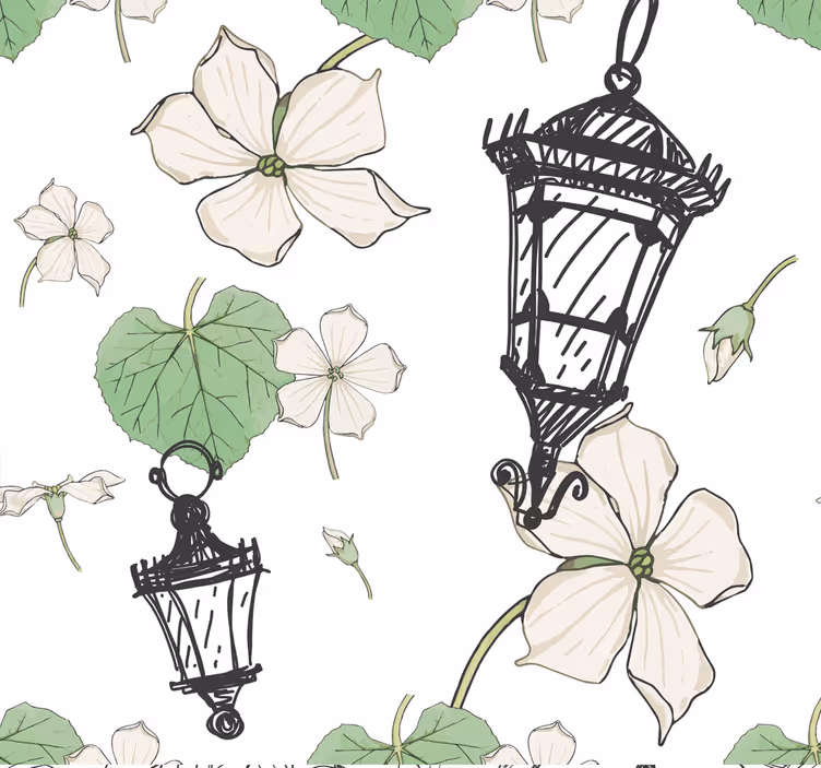 Papel pintado ornamental patrón de linterna botánica - TenVinilo