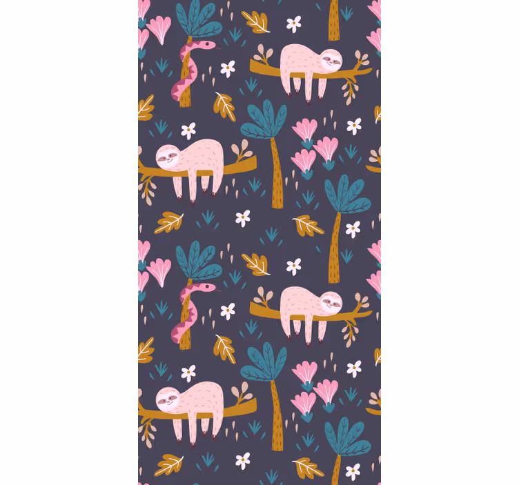 Papel pintado animales perezosos rosados - TenVinilo