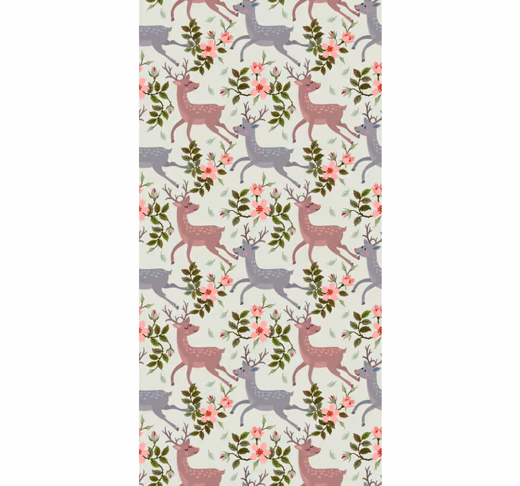 Papel pintado animal patrón floral de ciervo - TenVinilo