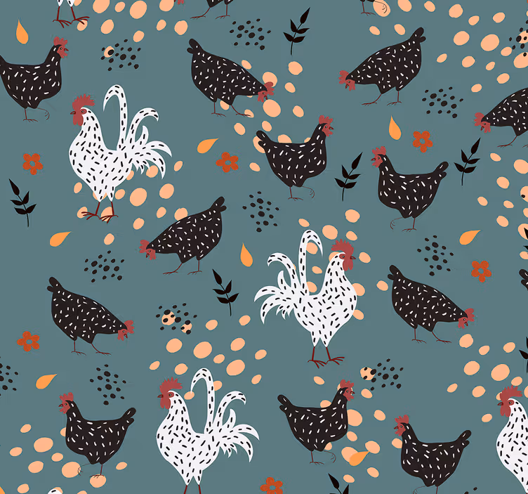 Papel pintado cocina patrón gallinas - TenVinilo
