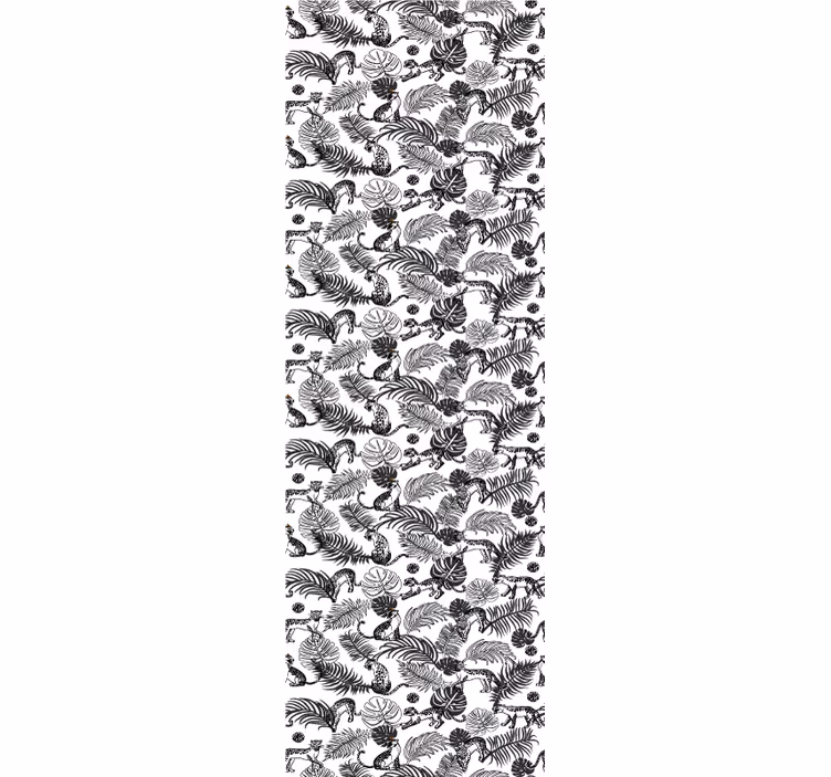Papel pintado selva patrón blanco y negro - TenVinilo