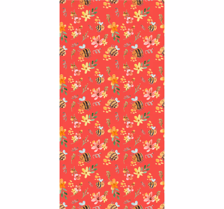 Papel pintado flores patrón floral de abeja - TenVinilo