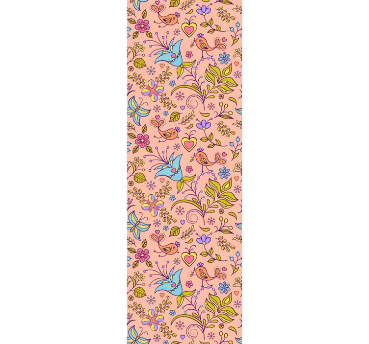 Papel pintado ornamental motivo floral de pájaro - TenVinilo