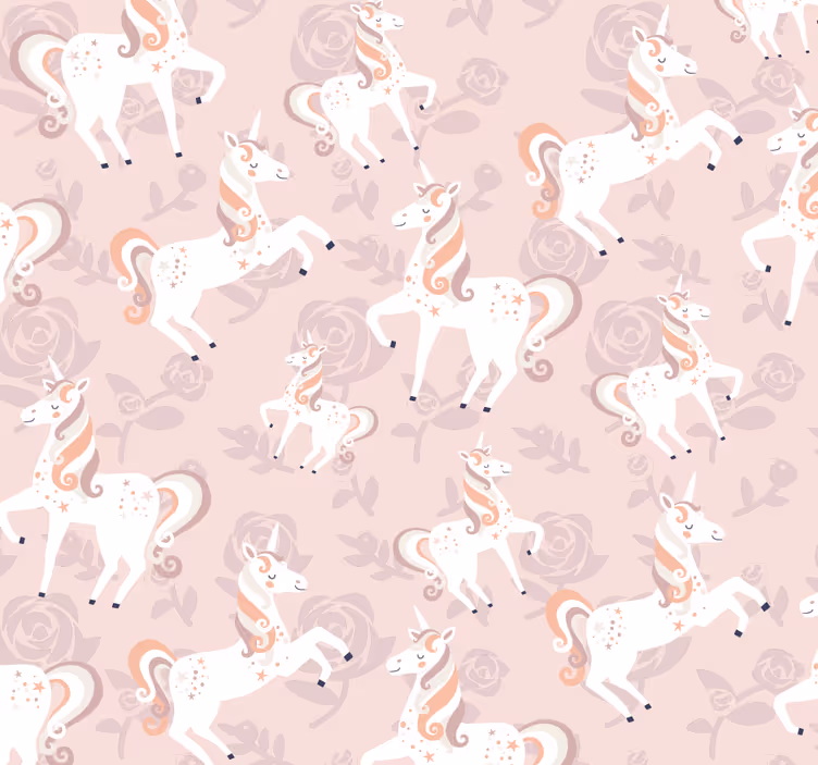 Papel pintado infantil unicornios con flores - TenVinilo
