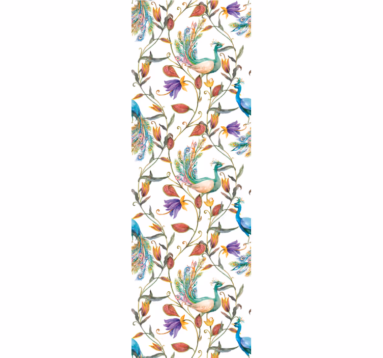 Papel pintado ornamental motivo botánico de pavo real - TenVinilo