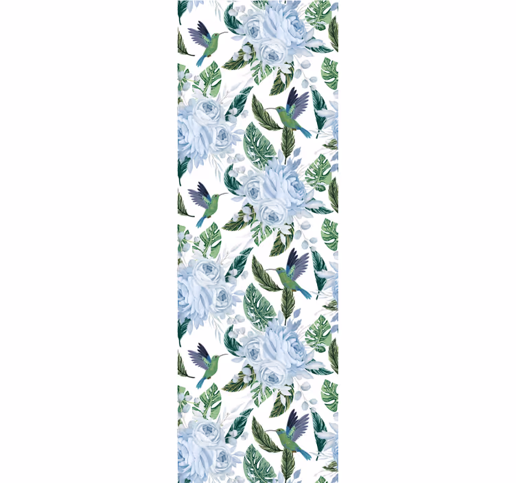 Papel pintado flores diseño floral de colibrí - TenVinilo