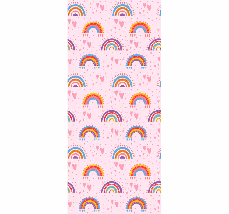 Papel pintado infantil patrones de corazon arcoiris - TenVinilo