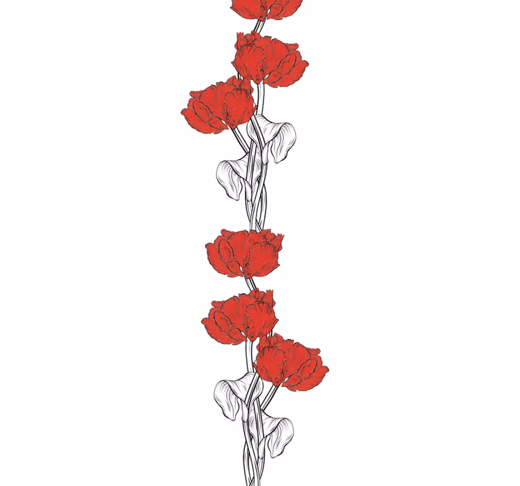 Papel pintado flores tiras florales rojas - TenVinilo