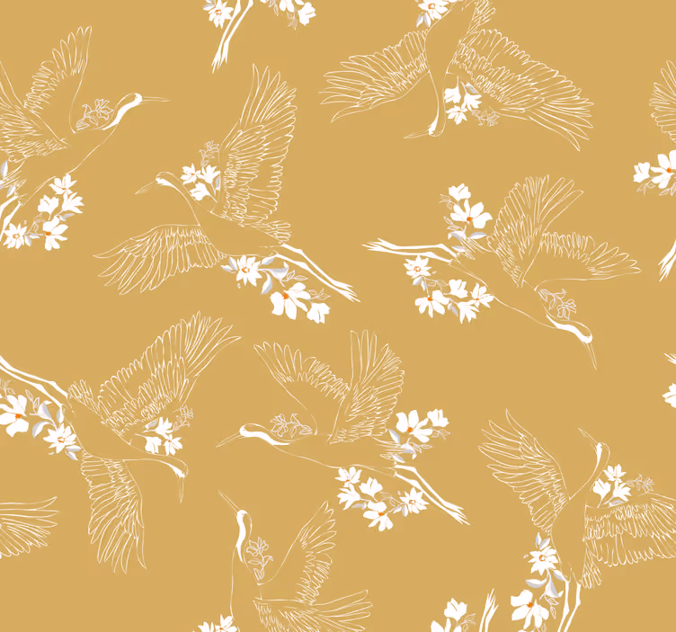 Papel pintado Flores japonesas y pájaros - TenVinilo