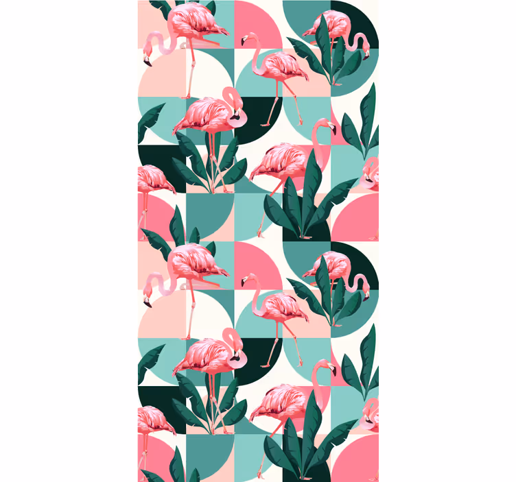 Papel pintado selva patrón tropical de flamencos - TenVinilo