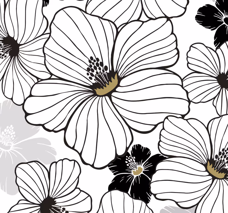 Papel pintado flores patrón hibisco blanco - TenVinilo
