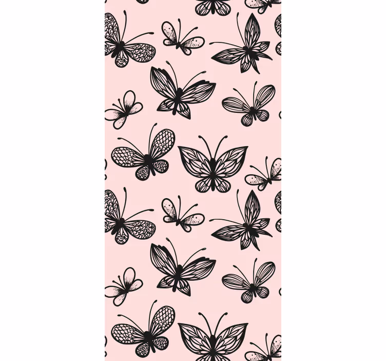 Papel pintado mariposas patrón negro y rosa - TenVinilo