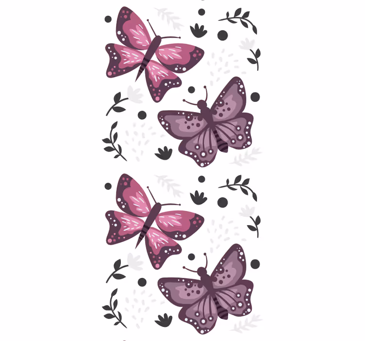 Papel pintado mariposas motivo rosa con hojas - TenVinilo