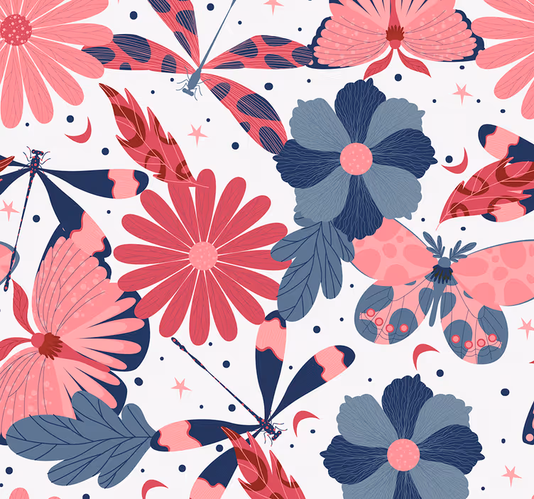 Papel pintado flores y mariposas - TenVinilo