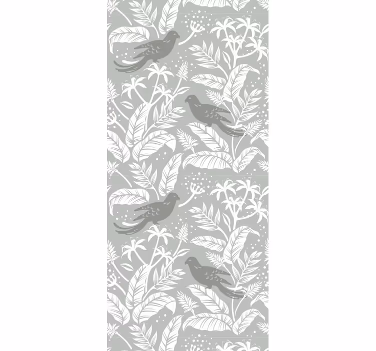 Papel pintado hojas pájaros grises serenos - TenVinilo