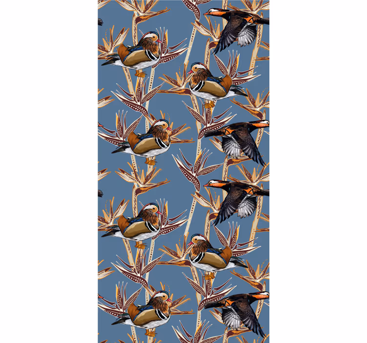Papel pintado pájaros motivo colorido con ramas - TenVinilo
